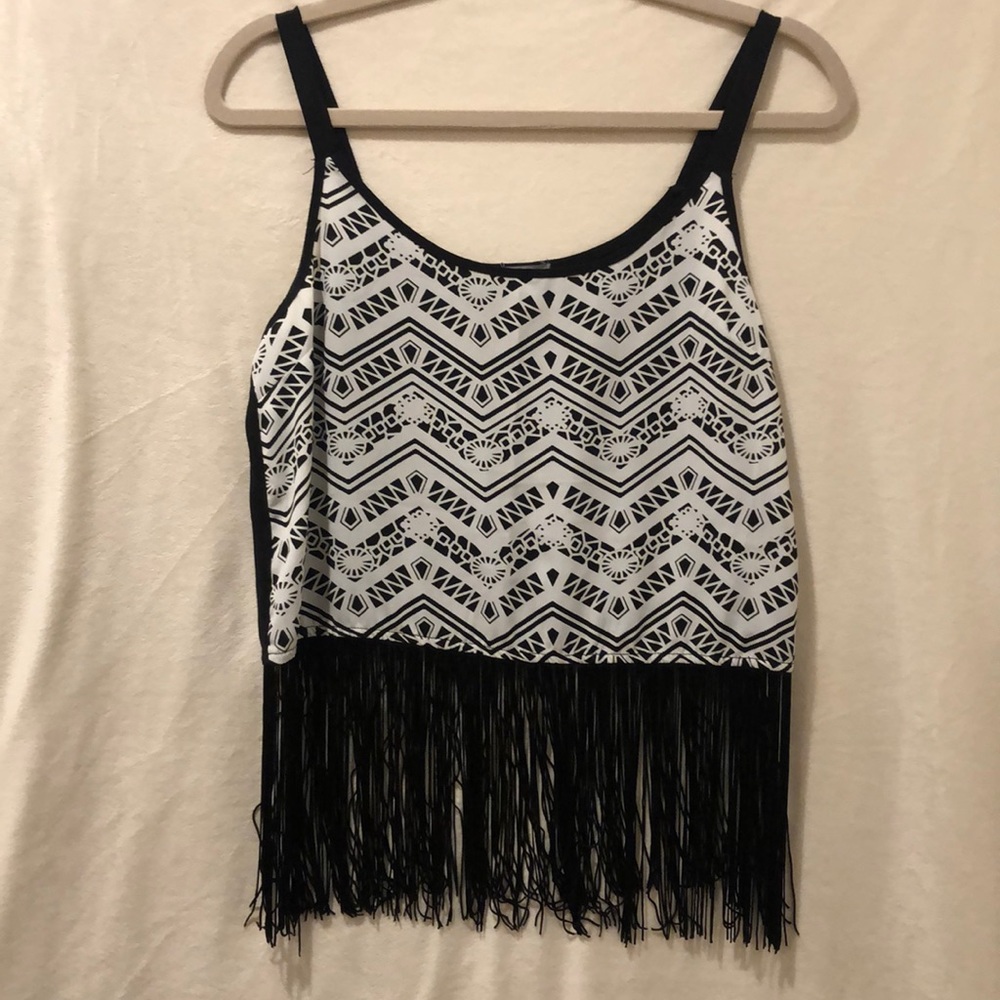 Aztec/Western style fringe black & white top
